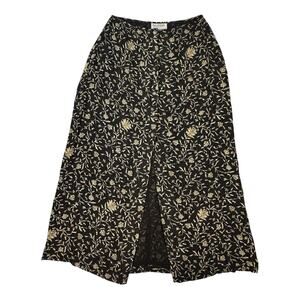 Vintage Emanuel Ungaro Maxi Skirt Womens Size 6 Floral Brown Buttons A-Line Y2K